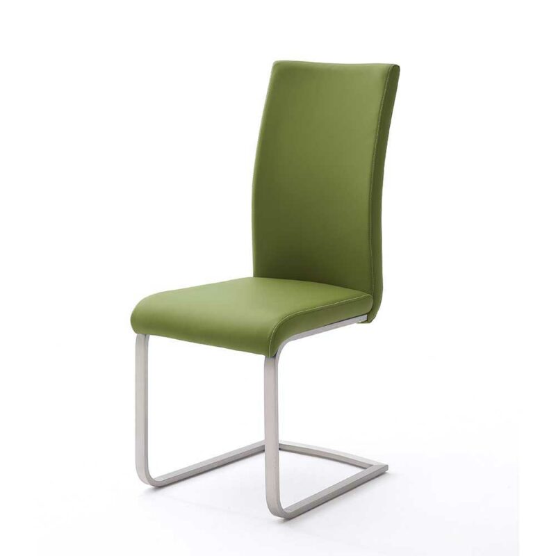 Design Freischwinger in Grün Kunstleder Edelstahl (4er Set)