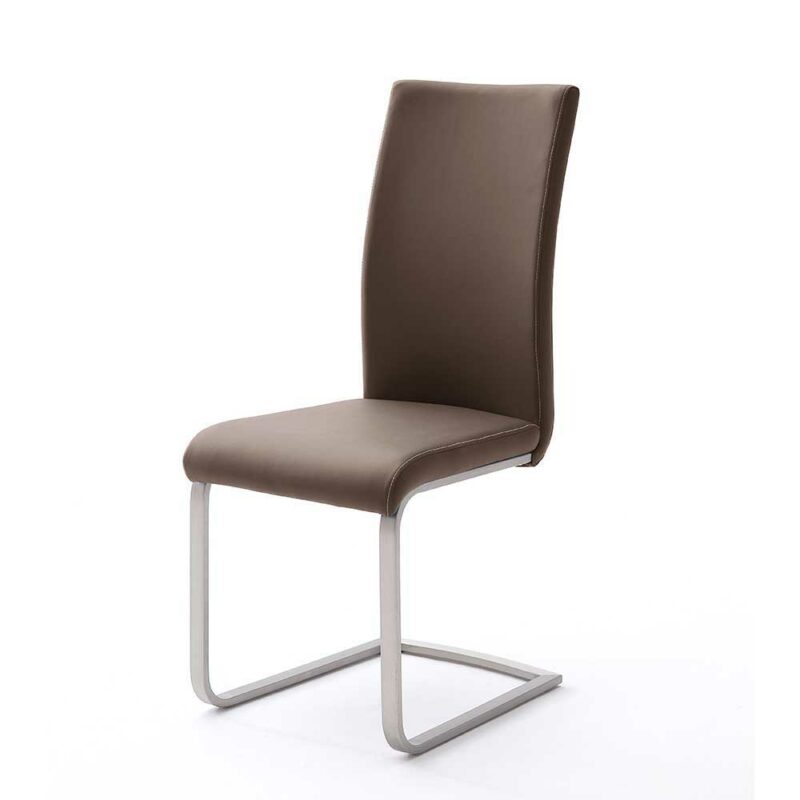 Esszimmer Freischwinger in Dunkelbraun Kunstleder Metall (4er Set)