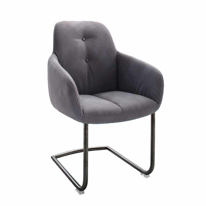 Freischwinger Sessel in Grau Kunstleder Edelstahl Anthrazit lackiert (2er Set)