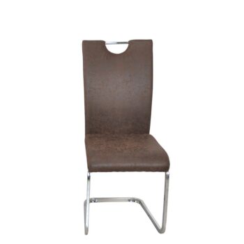 Freischwinger Stühle in Braun Kunstleder verchromtem Metallgestell (4er Set)