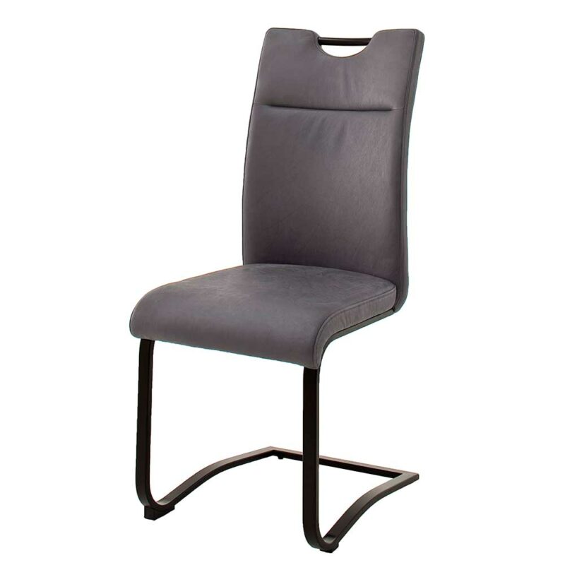 Freischwinger in Grau und Schwarz Leder Bezug (2er Set)