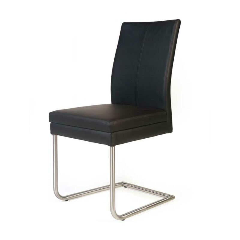 Freischwinger in Schwarz Kunstleder Edelstahl (2er Set)