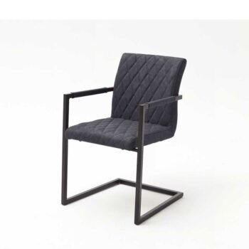 Sessel Freischwinger in Schwarz Kunstleder Eisen (4er Set) 3 Sessel Freischwinger in Schwarz Kunstleder Eisen (4er Set)