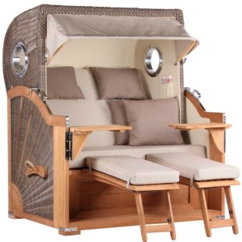 Strandkorb Norderney Teak Bullauge PE grey Dessin 510