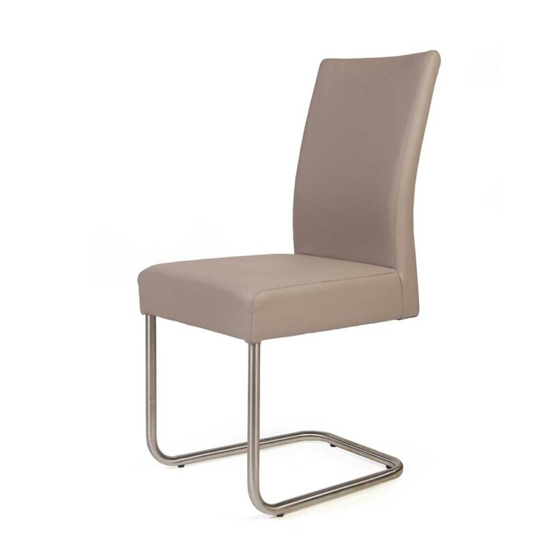 Stühle in Beige Kunstleder Freischwinger Gestell aus Edelstahl (2er Set)