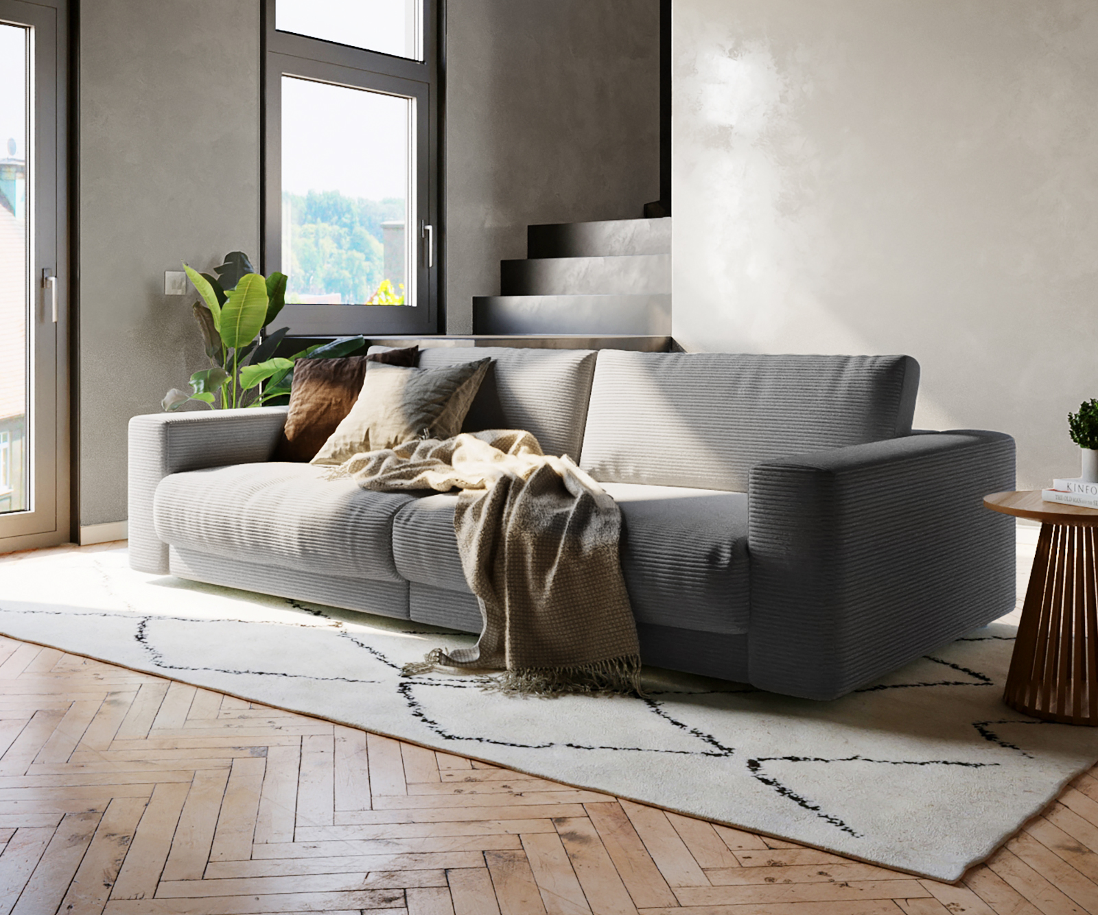 Big-Sofa Cubico Cord Silbergrau 290x120