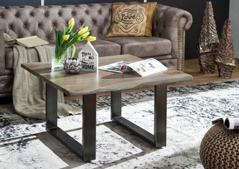 Couchtisch Sheesham 80x80x45 smoked oak lackiert Plattenstärke 2,5cm FREEFORM #0201