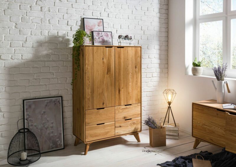 Highboard Wildeiche 90x40x140 natur geölt MALMÖ #43