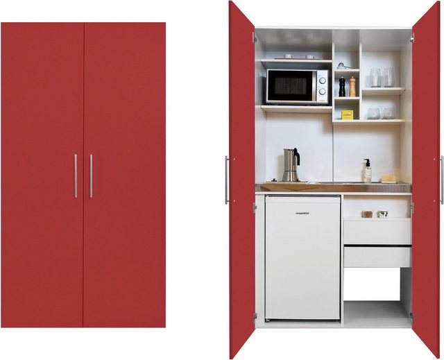 RESPEKTA Miniküche mit Glaskeramik-Kochfeld, Kühlschrank und Mikrowelle